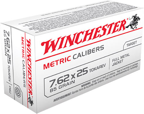 Winchester Ammo MC762TOK Metric 7.62X25mm Tokarev 85 GR Full Metal Jacket 50 Bx/30 Cs